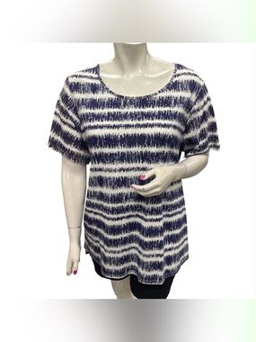 Penningtons NWT Navy & White Short-Sleeve Striped Knit Top Size 3X